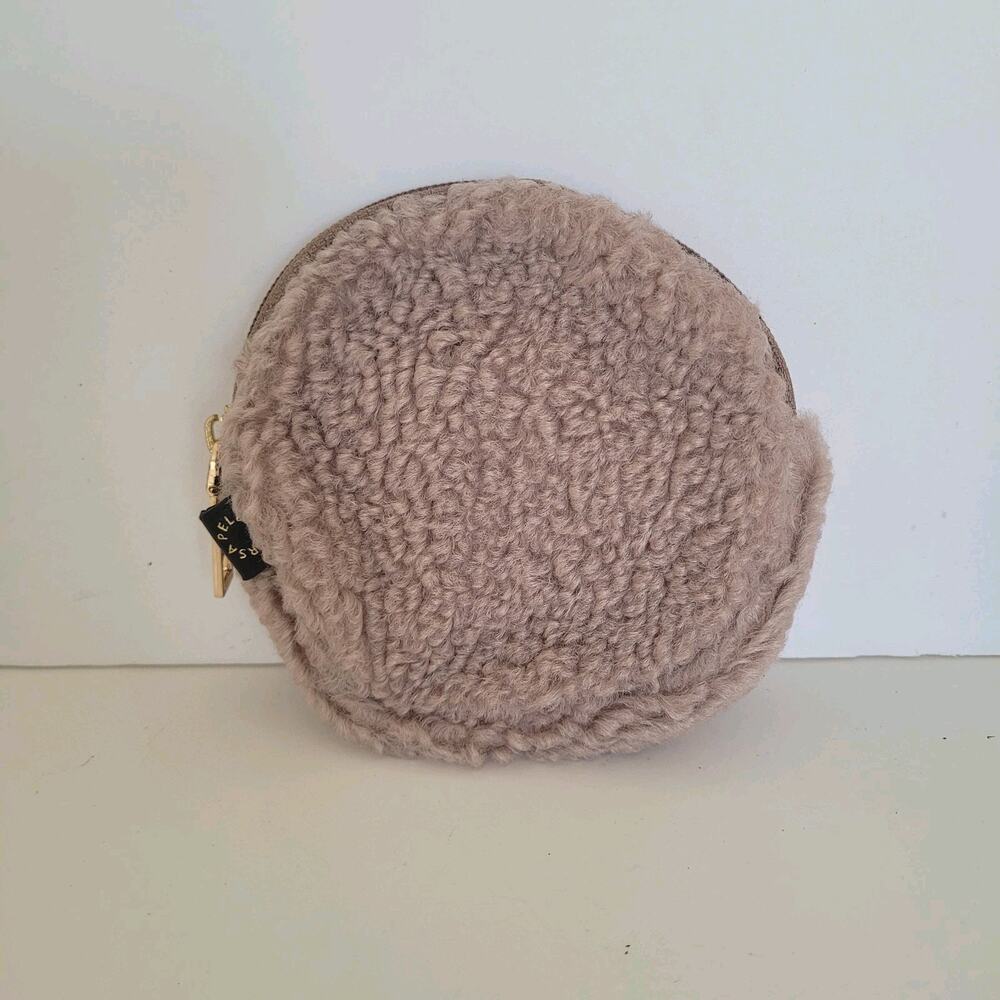Pelle Borsa Coin Card Holder Wallet Medium Round Zip Quality‎ Teddy Faux Fur